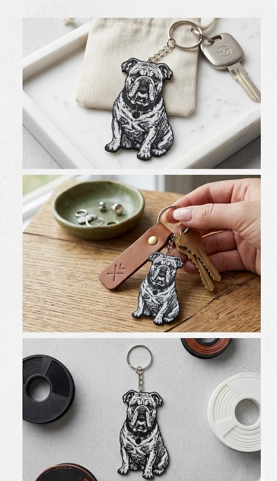 3D printed English bulldog keychain